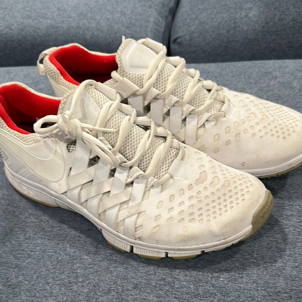 White and Red Athletic Sneakers